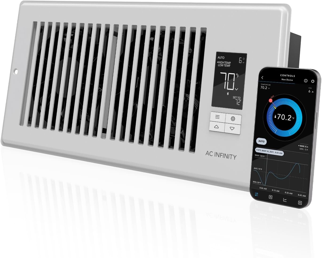 AC Infinity AIRTAP T4 White, Register Booster Fan for 4” x 10” Vents, Thermostat Control Improves Heating & Cooling, Quiet 10-Speed Remote Control & Bluetooth App. ONLY FITS 4” x 10” Duct Openings