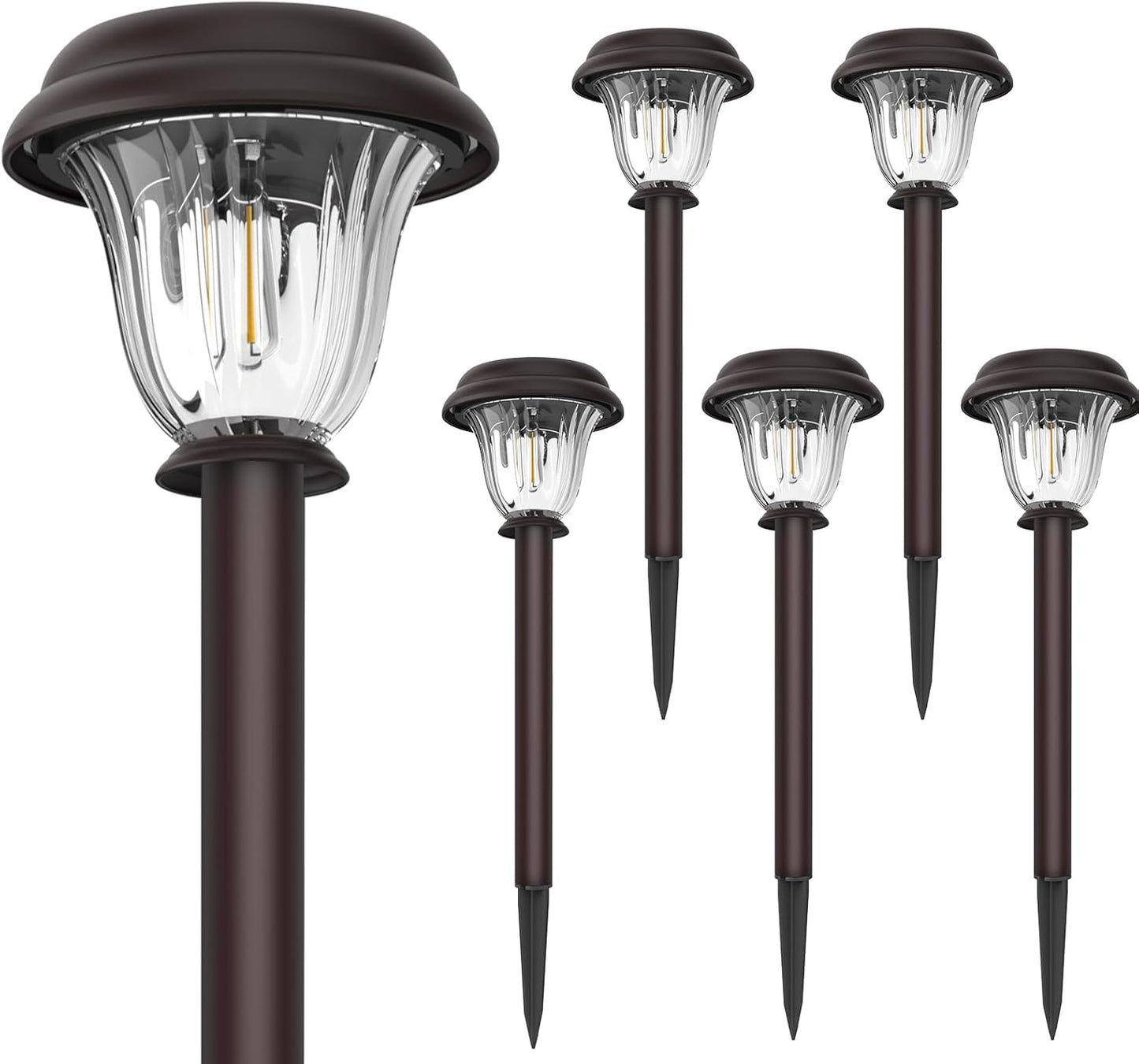 Solar Lights Outdoor, 6 Pack Metal Solar Pathway Lights, Heavy Duty Stainless Steel & Glass, Auto On/Off Waterproof Garden Lights for Driveway Landscape Walkway Yard Outdoor Decor (Warm White)