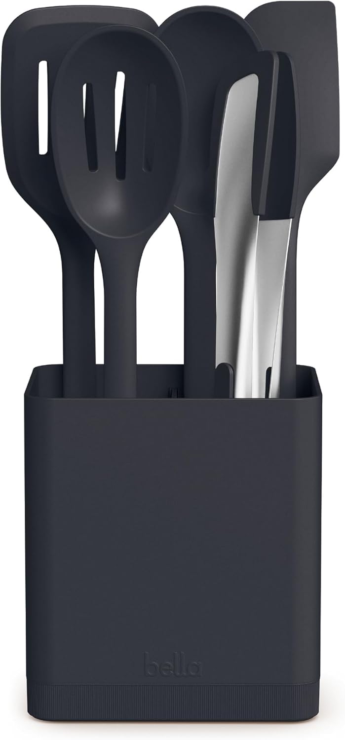 bella 7-Piece Modular Gadget Set, Grater, Pizza Cutter, Ice Cream Scoop, Peeler, Shears, Bottle Opener, Crock with removable divider, Dishwasher Safe, Oatmilk