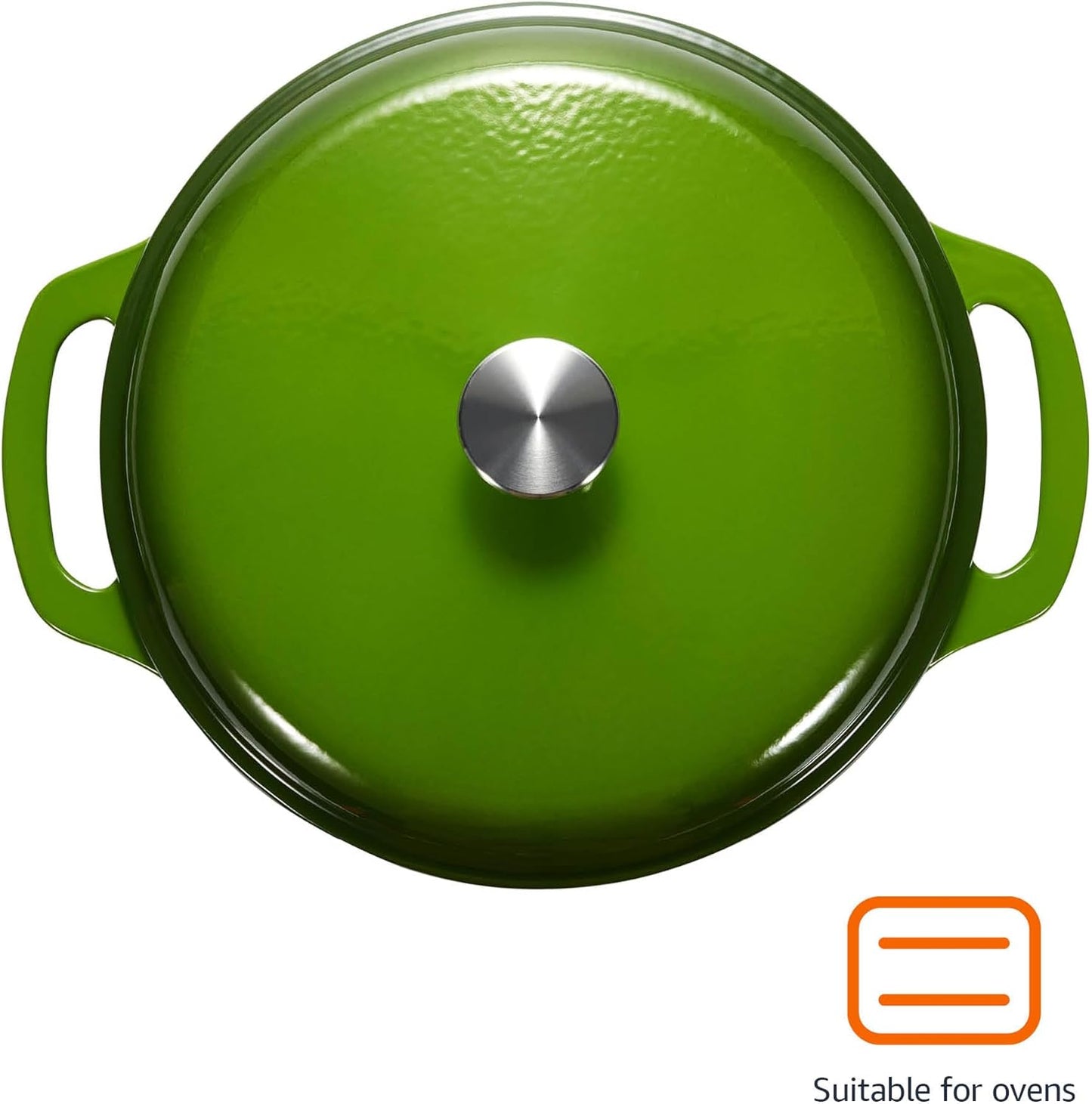 Amazon Basics Enameled Cast Iron Dutch Oven Pot with Lid, Round, Dual Handles, Heavy-Duty, Oven Safe, 6-Quart, Green