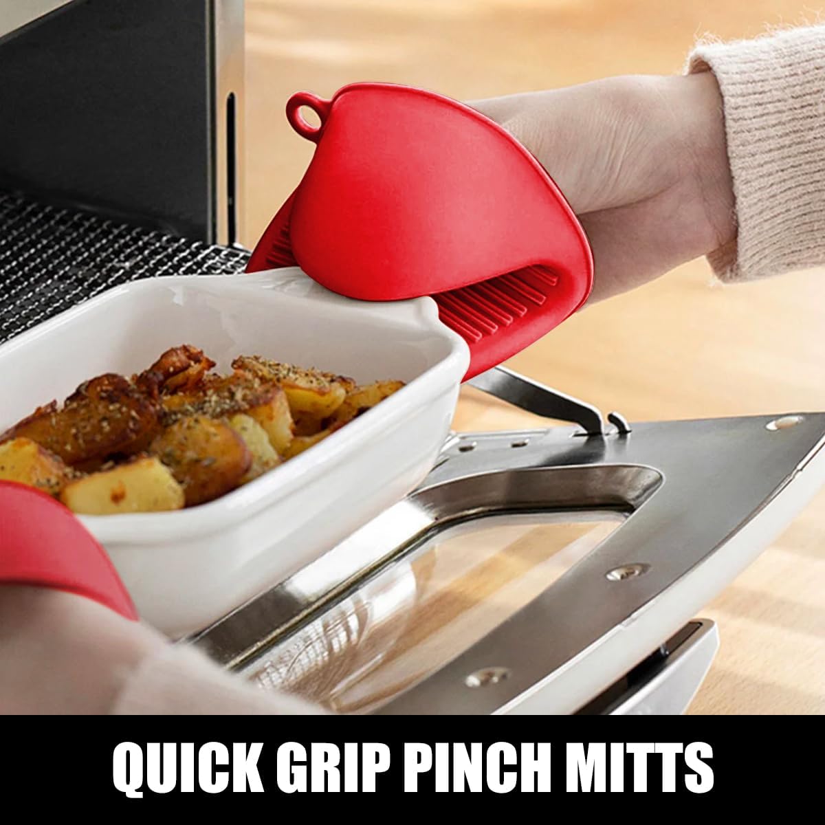 Rorecay 6pcs Oven Mitts and Pot Holders Sets for Kitchen, Extra Long Silicone Oven Gloves Heat Resistant 500 Degrees Non-Slip Potholders Hot Pads for Baking Cooking, Quilted Liner, Red