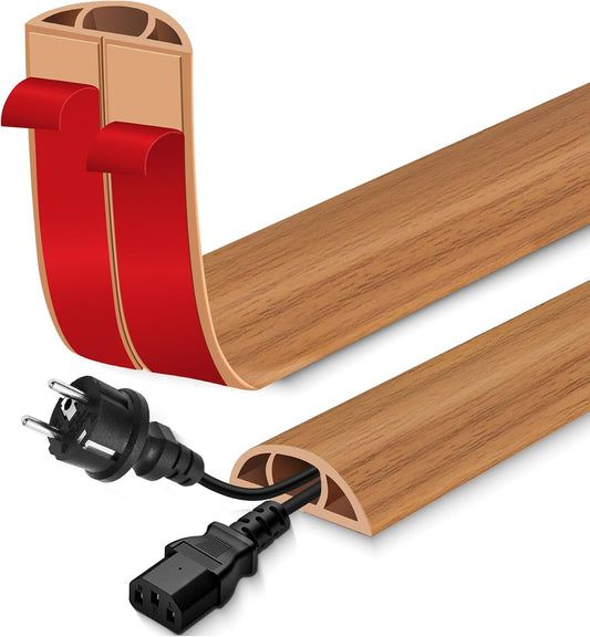 Floor Cord Cover for Wires on Floor Self Adhesive Cord Hider | Floor Cable Cover Floor Wire Covers for Cords Prevent Cable Trips, Cord Cavity W 0.51" x H 0.31", Brown Wood, 10Ft
