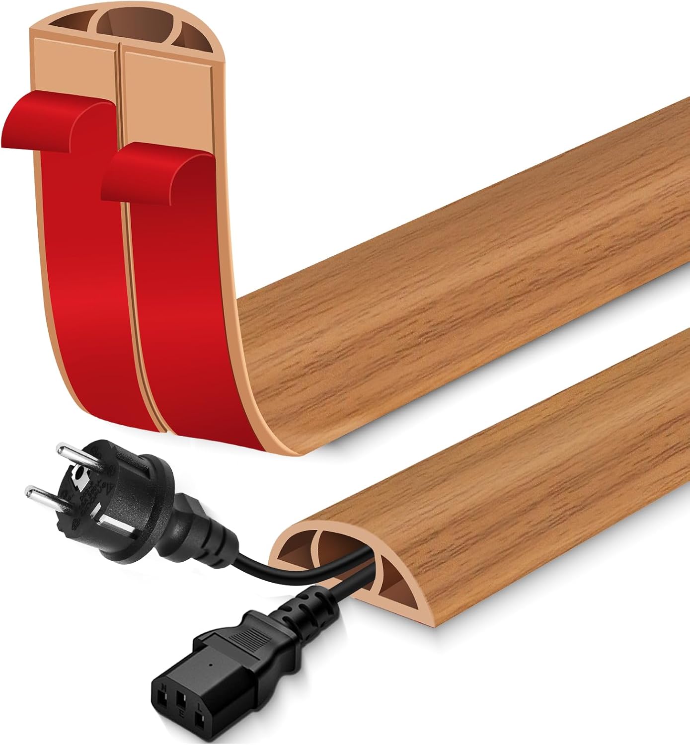 Floor Cord Cover for Wires on Floor Self Adhesive Cord Hider | Floor Cable Cover Floor Wire Covers for Cords Prevent Cable Trips, Cord Cavity W 0.59" x H 0.31", Brown Wood, 10Ft