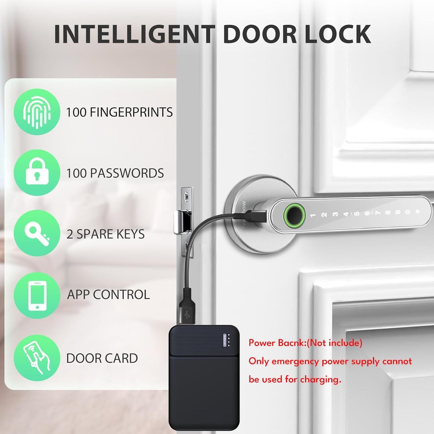 Smart Door Lock with Knob, Keyless Entry Door Locks with Handle, Fingerprint Door Knob for Bedroom/Front Door/Apartment,Generate Passcode Remotely Silver