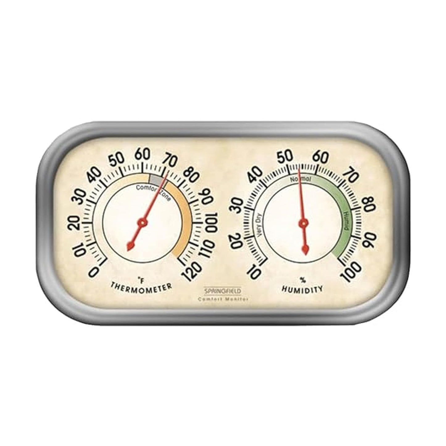 Springfield Color Track Humidity Meter and Indoor Thermometer, Analog Weather Station for the Bedroom, Nursery, Storage, and Inside the Home