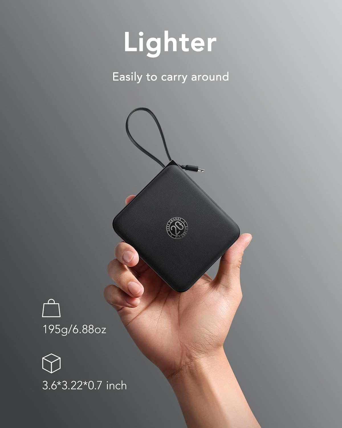 VRURC Portable Charger with Built-in Cables, 10000mAh 22.5W Fast Charging USB C Power Bank with LED Digital Display, Slim Battery Pack for iPhone 17/16/15 & Samsung Galaxy & Android Phones (Black)