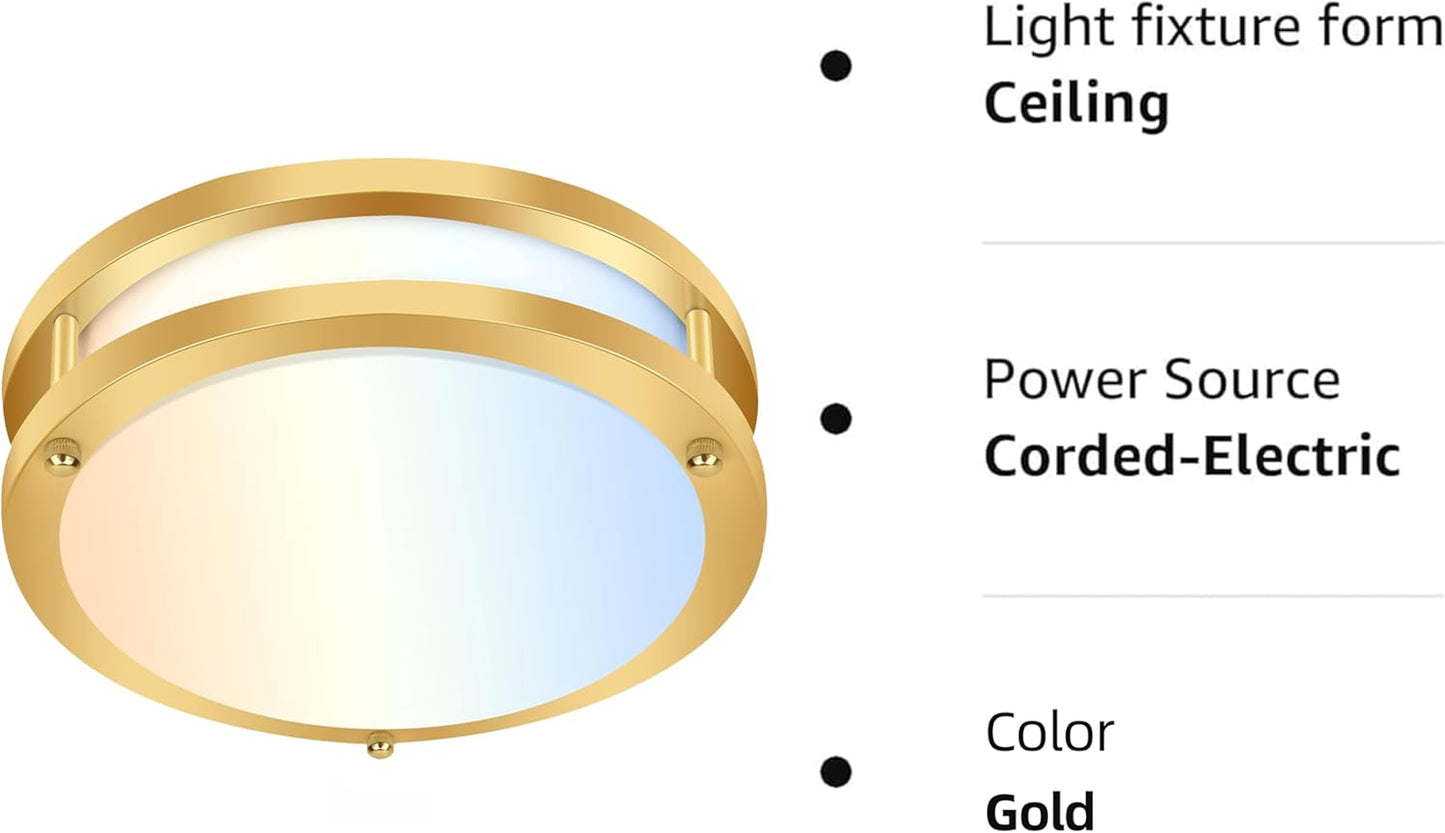 hykolity 13 inch Flush Mount LED Ceiling Light Fixture, 2700K/3000K/3500K/4000K/5000K Adjustable Ceiling Lights, Gold Saturn Dimmable Lighting for Hallway Bathroom or Kitchen ETL Listed 1Pack