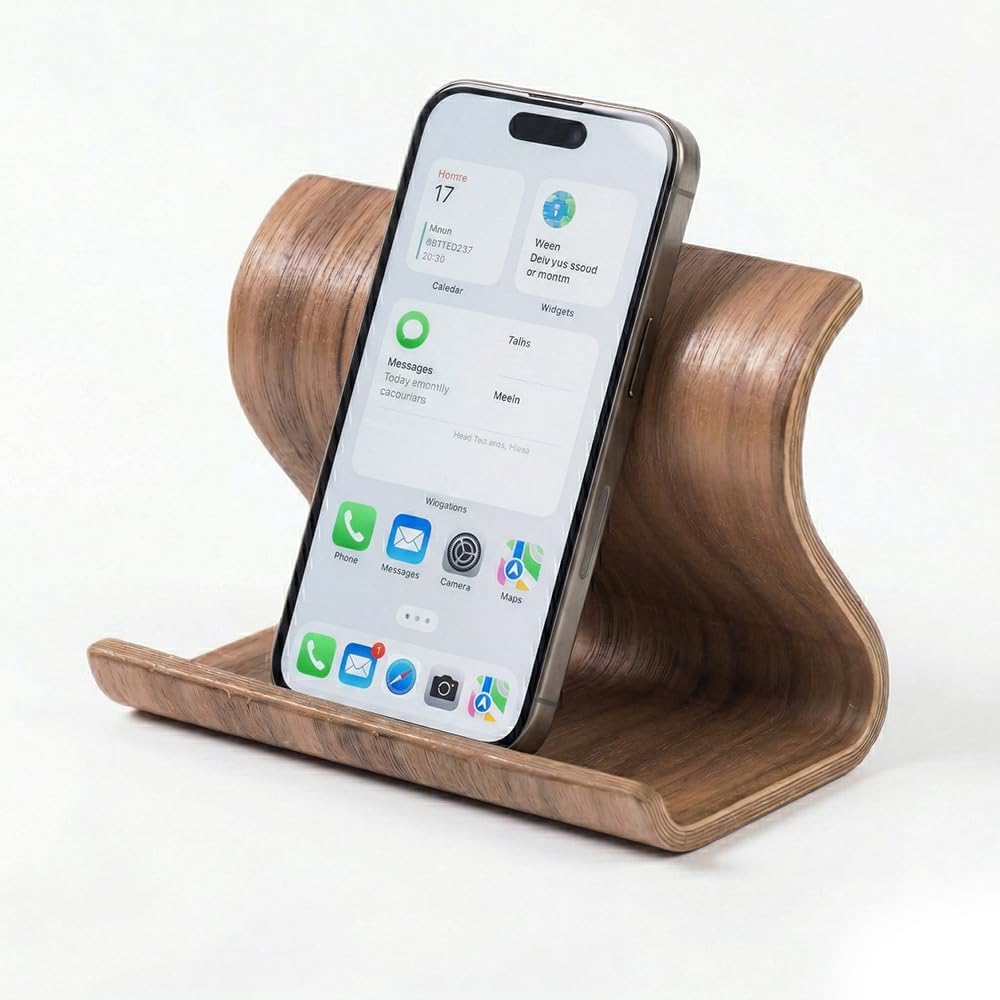 Bamboo Cell Phone Stand Wooden Tablet Stand for Desktop, Wood Holder for iPhone iPad Tablets and All Phones