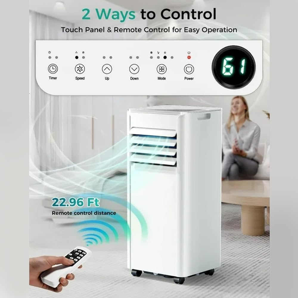 10000 BTU Portable Air Conditioner, 4-in-1 Cools 450 Sq.Ft, Quiet AC with Fan & Dehumidifier, LED Display, Remote, 24H Timer, Portable AC Units with Window Kit, for Bedroom/Office/Dorms