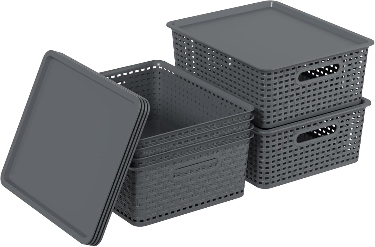 Zopnny Stackable Baskets with Lids, 6-Pack Storage Containers Bin