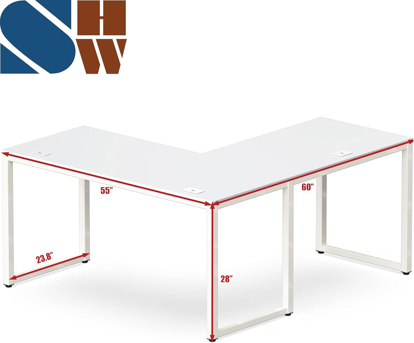 SHW 55 x 60 Inches Commercial-Grade L-Shape Corner Office Computer Desk, White