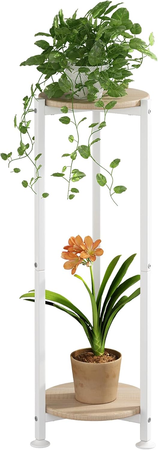 2 Tier Plant Stand Indoor Corner Tall Round Shape Plant Shelf