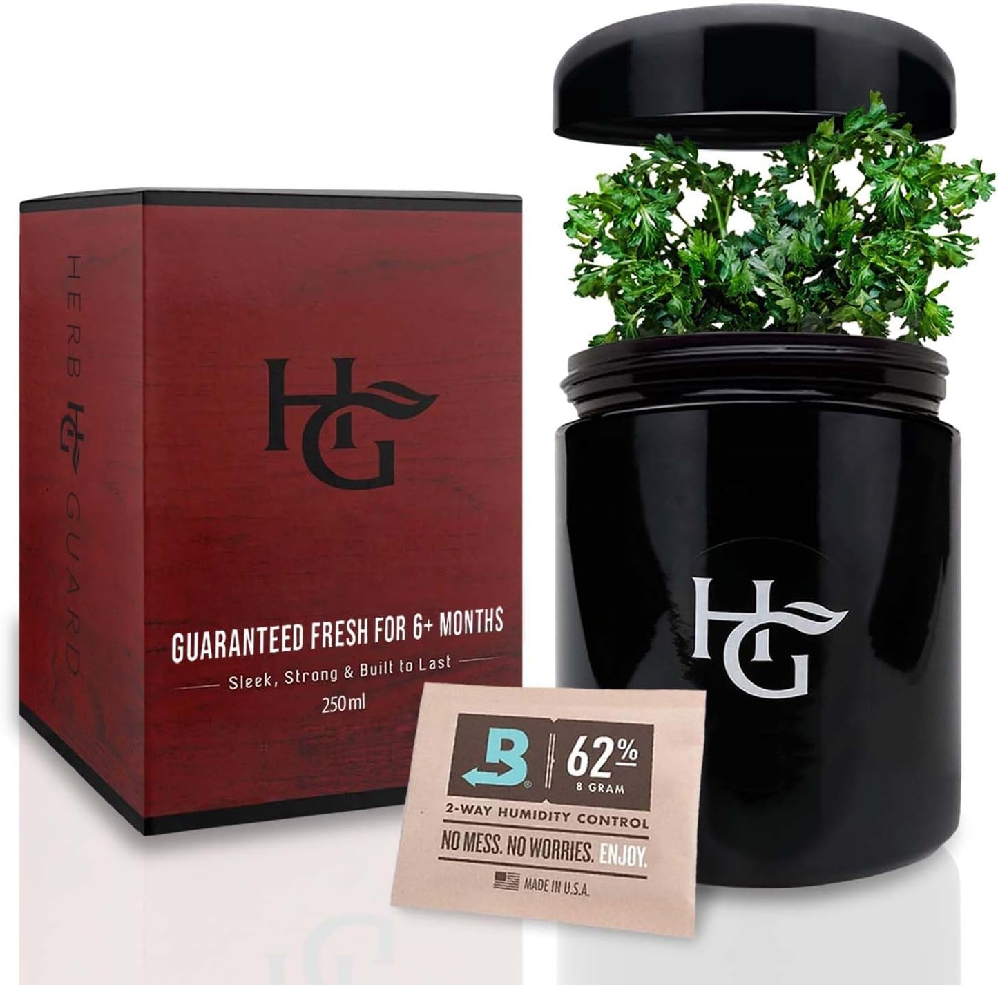 Herb Guard - Half Oz Airtight Jar and Smell Proof Containers (250 ml) Comes with Humidity Pack to Keep Goods Fresh for Months