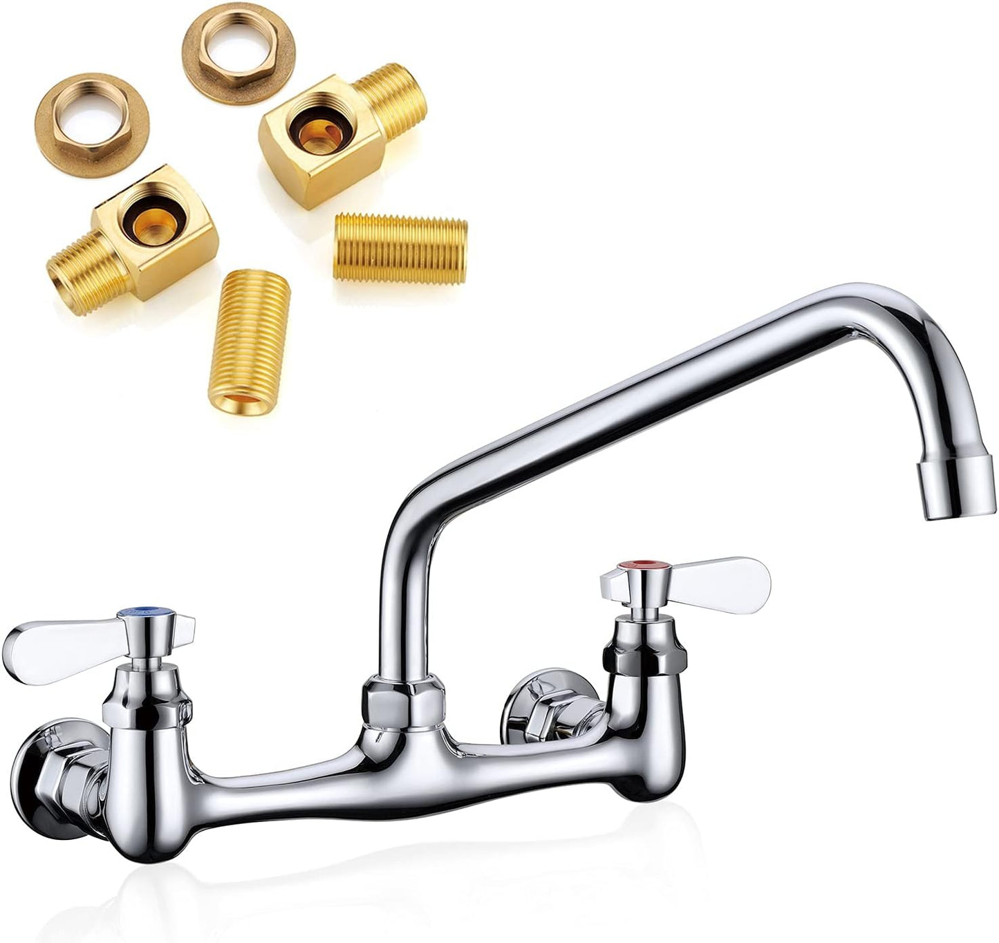 Wall Mount Faucet 8 Inch Center Commercial Kitchen Faucet, 12 Inches Swivel Spout Wall Mounted Restaurant Sink Faucets 2 Handle Commercial Faucets for Laundry Utility(Polished,12")