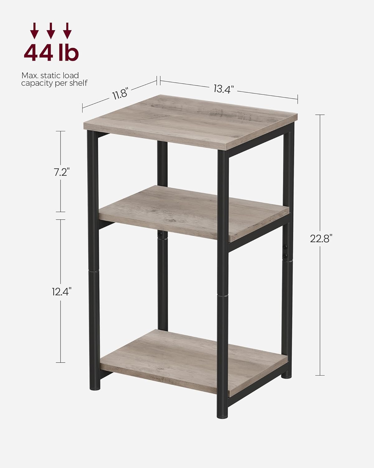 VASAGLE BARNET Collection - Side Table, Small End Table for Living Room, Modern Tall Nightstand, Bedroom, Office, Bathroom, Steel Frame, Heather Greige and Ink Black ULET273B02