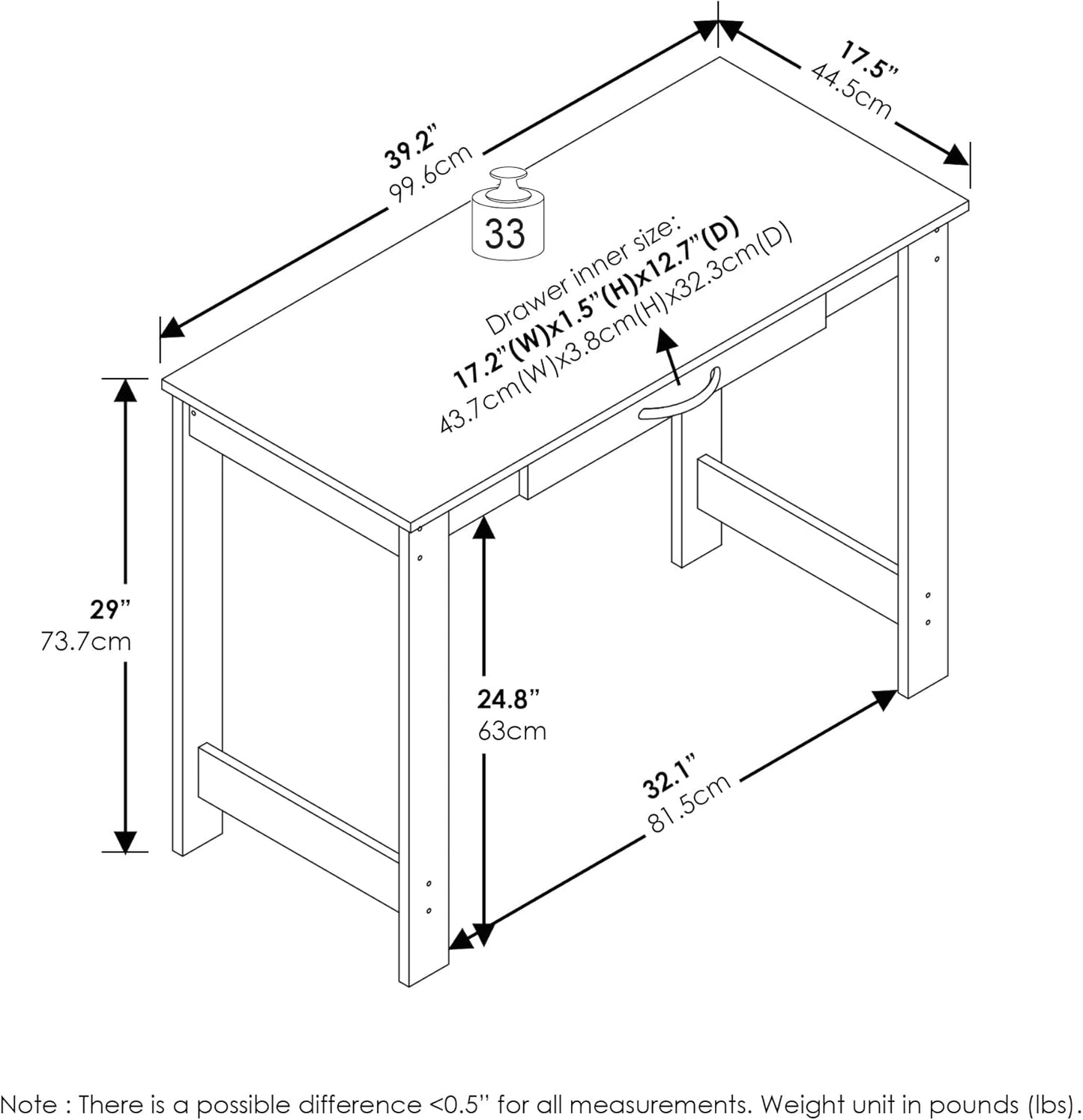 Furinno Jaya Writing Desk with Drawer, White