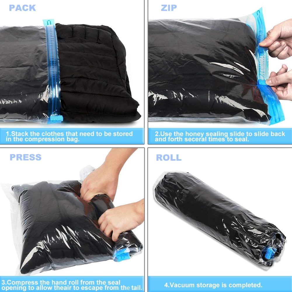 ALMING Compression Bags - Travel Essentials - 12 Pack Space Saver Bags - No Vacuum Pump Or Air Extractor is Needed - Storage Accessorie and Home Packing Organizers (transparent)