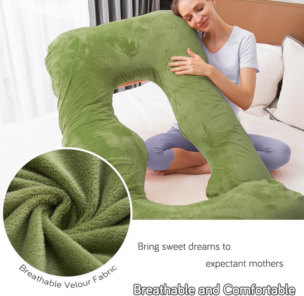 60 Inch Pregnancy Pillow for Sleeping, Extra Large U Shaped Body Pillow, Maternity Pillow for Pregnant Women (Green)
