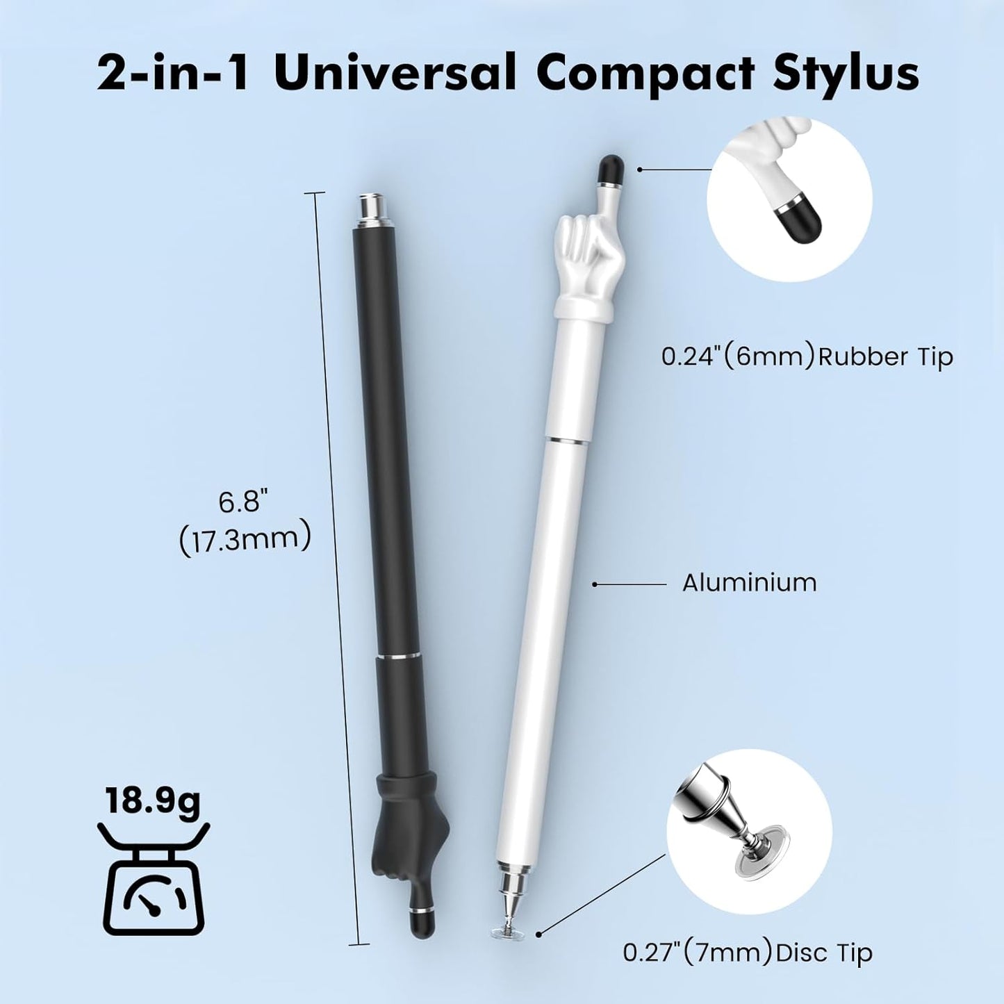 Stylus Pen for Touchscreen, MEKO 2-in-1 High Sensitivity Fingertip Stylus Pens for iPhone iPad Android Tablets Smartphone, Switch,All Universal Touch Screens (2 Pack Black/White)