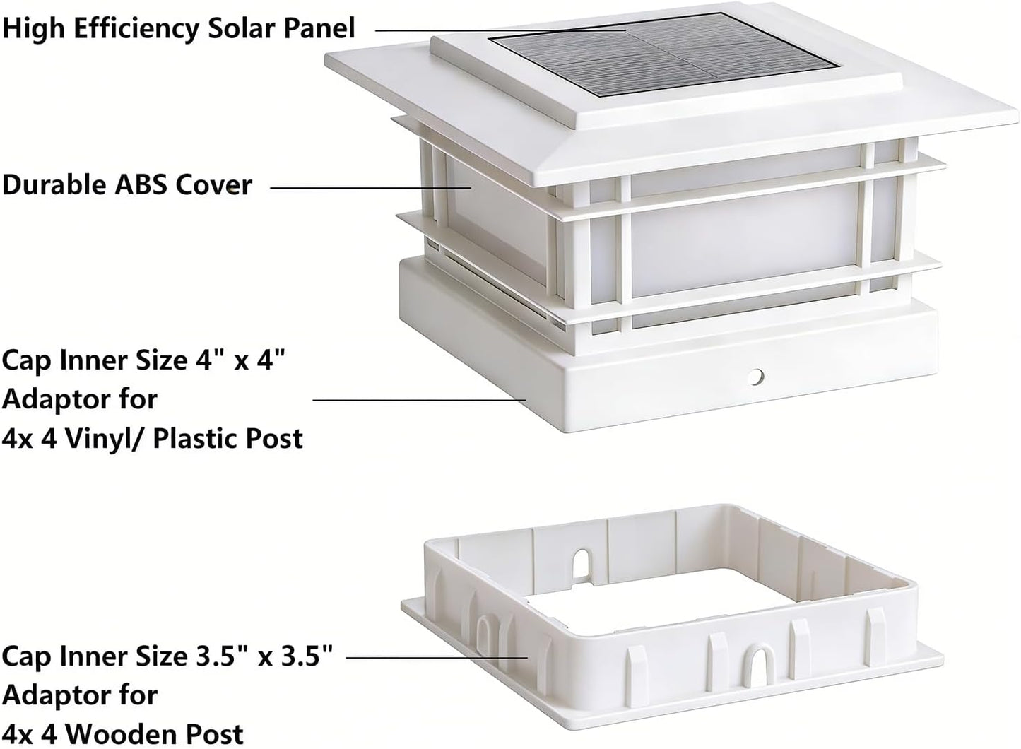 Dynaming 4x4 Solar Post Cap Lights Outdoor with 2 Color Modes, Fence Post Solar Lights White Shell Fit for 4x4 Vinyl/Wooden Posts, High Brightness LED Lighting Decor for Garden Deck Patio, 6 Pack