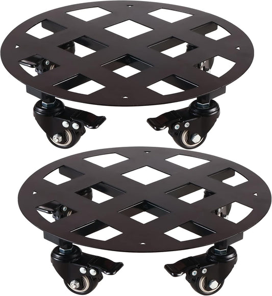 2 Packs 13 inches Large Metal Plant Caddy with Wheels Heavy-Duty Round Plant Stands with Casters Indoor Outdoor Flower Pot Mover Roller Base Garden Dolly Coasters Black, Strong Load Capacity
