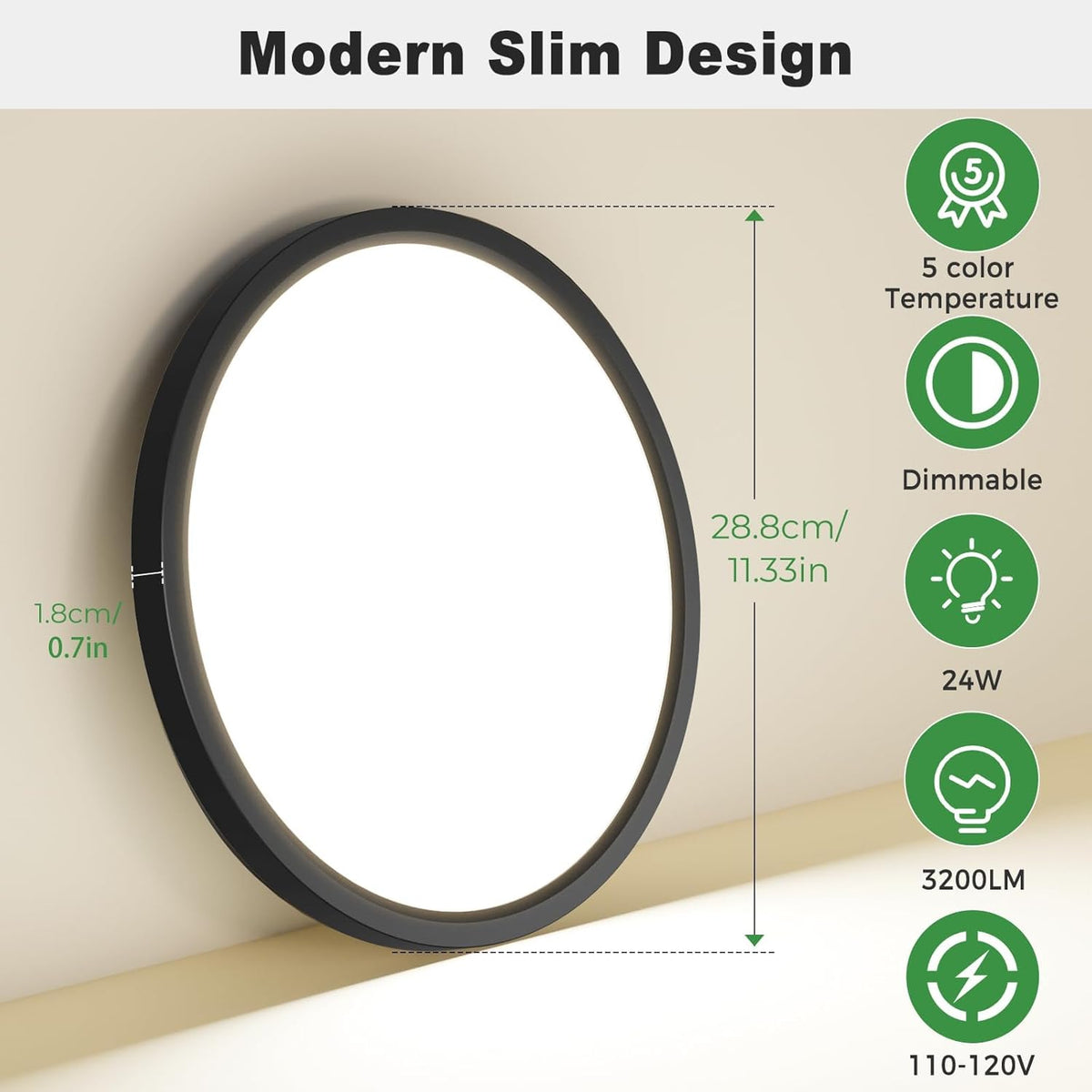 zemty 4Pack LED Flush Mount Ceiling Light, 12 Inch 24W Dimmable Round Ceiling Fixture, Black Low Profile Hardwired Ceiling Lamp for Bedroom, Kitchen, Hallway & Bathroom