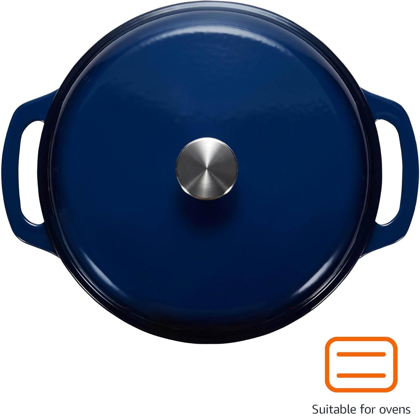 Amazon Basics Enameled Cast Iron Dutch Oven Pot with Lid, Round, Dual Handles, Heavy-Duty, Oven Safe for Stews, Roasting, Baking, 6-Quart, Navy
