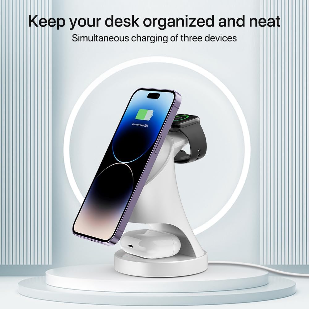 3 in 1 Wireless Charging Station for Apple Devices,Magsafe Charger for IPhone17 16 15 14 13 12 Pro/Max/Plus/Mini Wireless Charger Station for AirPods 2/3/4Pro iWatch Ultra11/10/9/8/7/SE/6/5/4/3/2