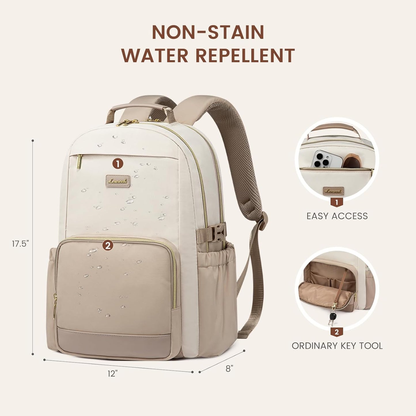 LOVEVOOK Laptop Backpack for Women with Pouch Pocket for Large Capacity Cup,15.6 Inch Laptop Computer Bag Travel Backpack Purse,Waterproof Work Business Backpack College Teacher Bags,Beige-Khaki
