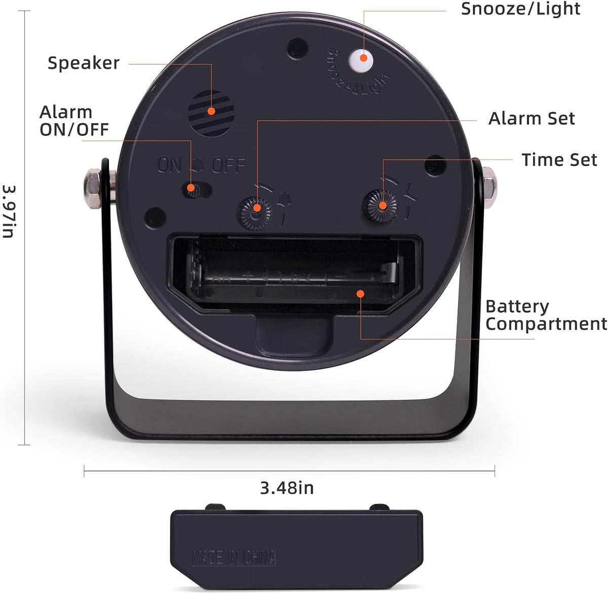 TIMESS Analog Alarm Clock with Snooze & Light, Silent Non-Ticking, Black