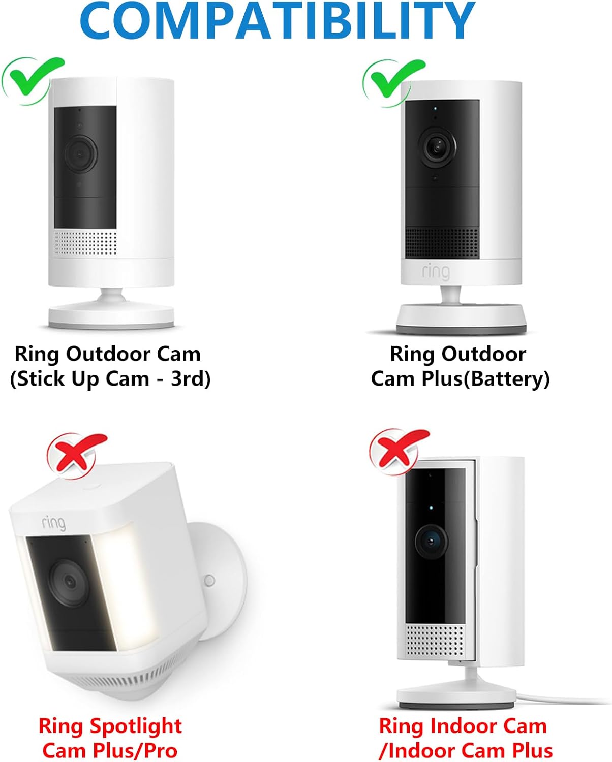 2Pack Adjustable Security Wall Mount Bracket for Ring Stick Up Cam & Ring Outdoor Cam Plus, Perfect View Angle for Your Surveillance Camera System - White