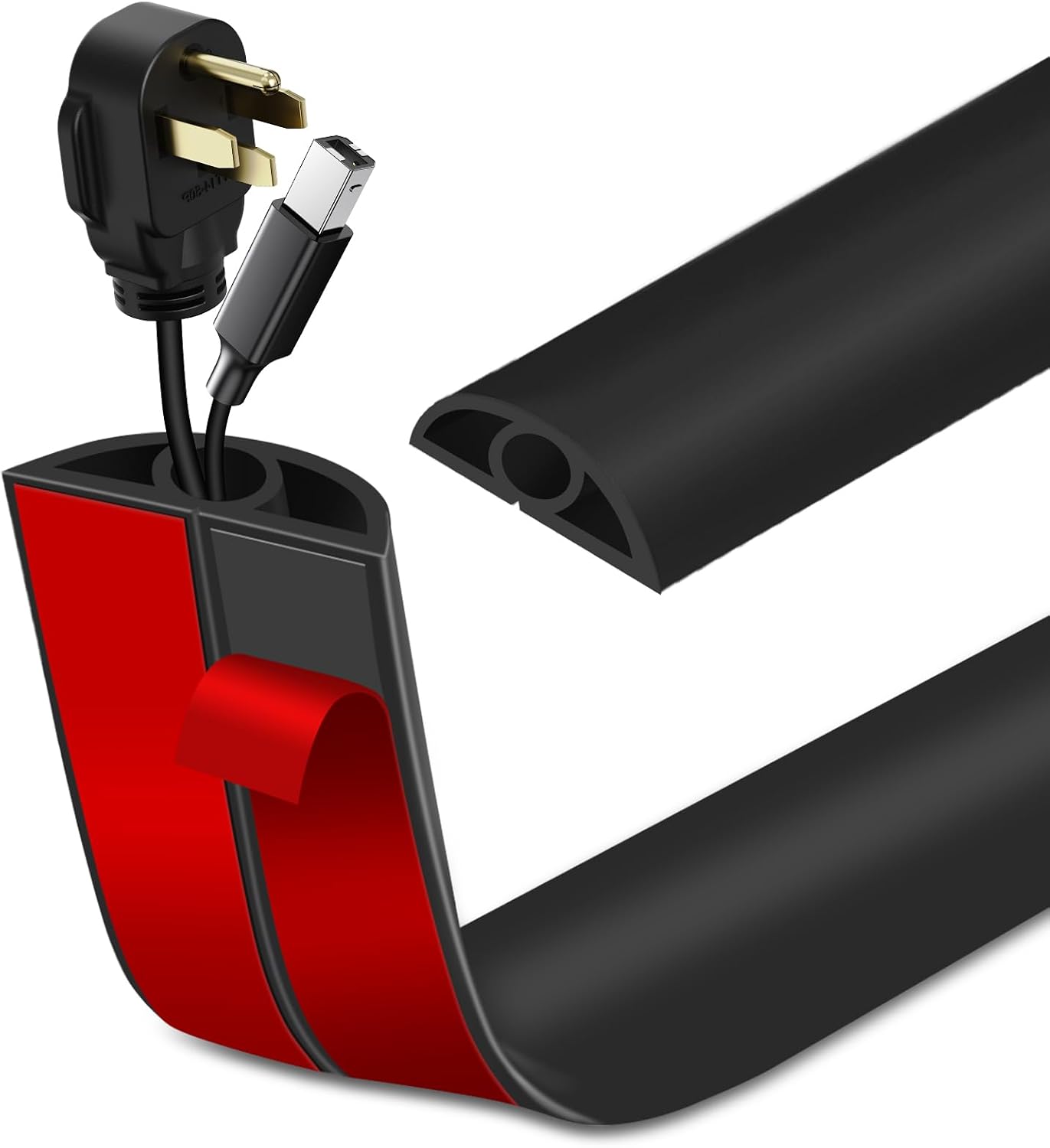 LSGCQ Floor Cord Cover Self Adhesive Cord Hider Floor Cable Management | Cord Covers for Wires on Floor Cable Cover, Prevent Cable Trips, Cable Cavity 0.32" W x 0.32" H, 20Ft, Black