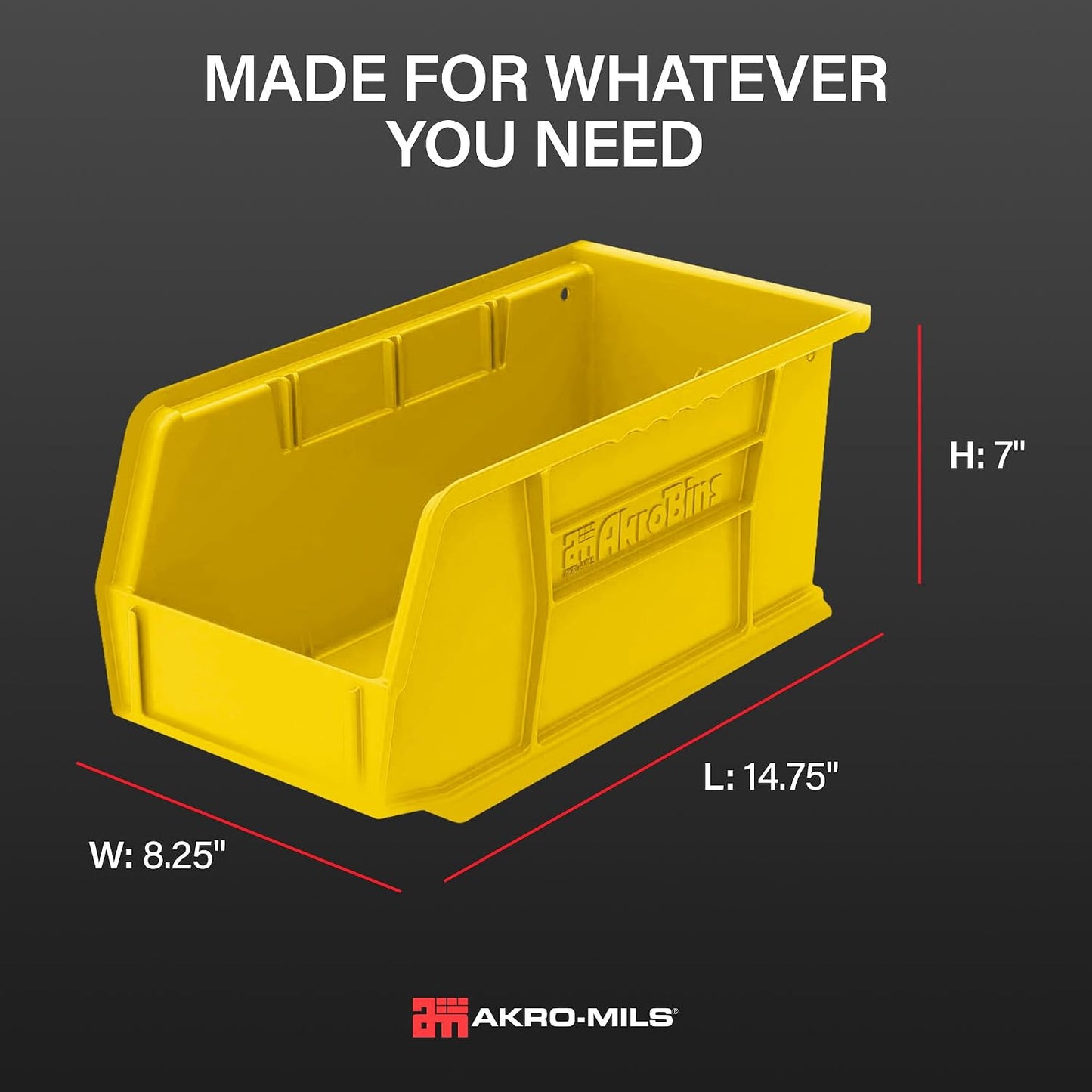 Akro-Mils 30240 AkroBins Plastic Storage Bins, 15"x8"x7", Yellow, 12-Pack | Space-Saving Stackable Bins for Garage, Pantry, Craft Organization