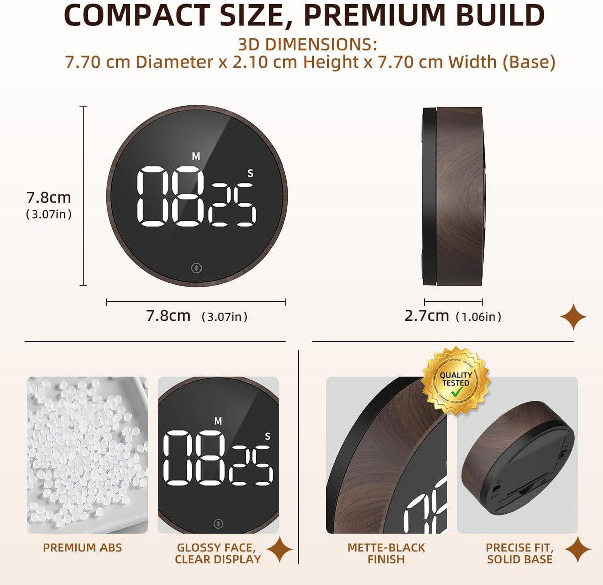 Digital Magnetic Kitchen Timer & Stopwatch with LED Display, Woodgrain