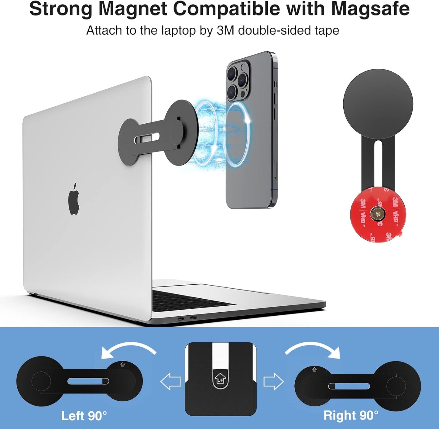 Laptop Mount Magnetic Phone Holder for MagSafe iPhone 17 16 15 14 13 12 & All Phones Phone Side Mount Adapter for Monitor Macbook Neo Computer Display for Tesla, Phone Laptop Bracket Accessories