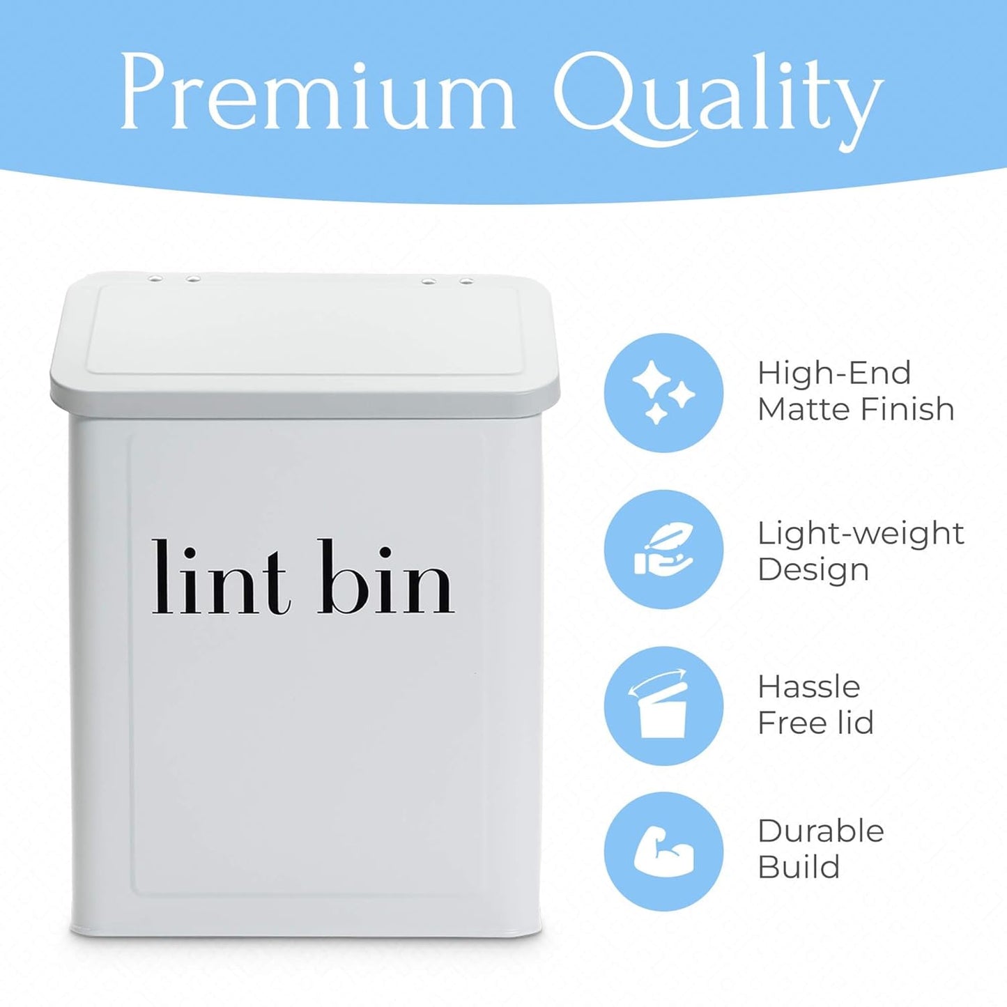 Magnetic Laundry Lint Bin for Dryer | Wall-Mounted Small Trash Can for Laundry Room | Includes Magnetic Hook & Lint Brush | Space-Saving Magnetic Laundry Trash Can | Matte White