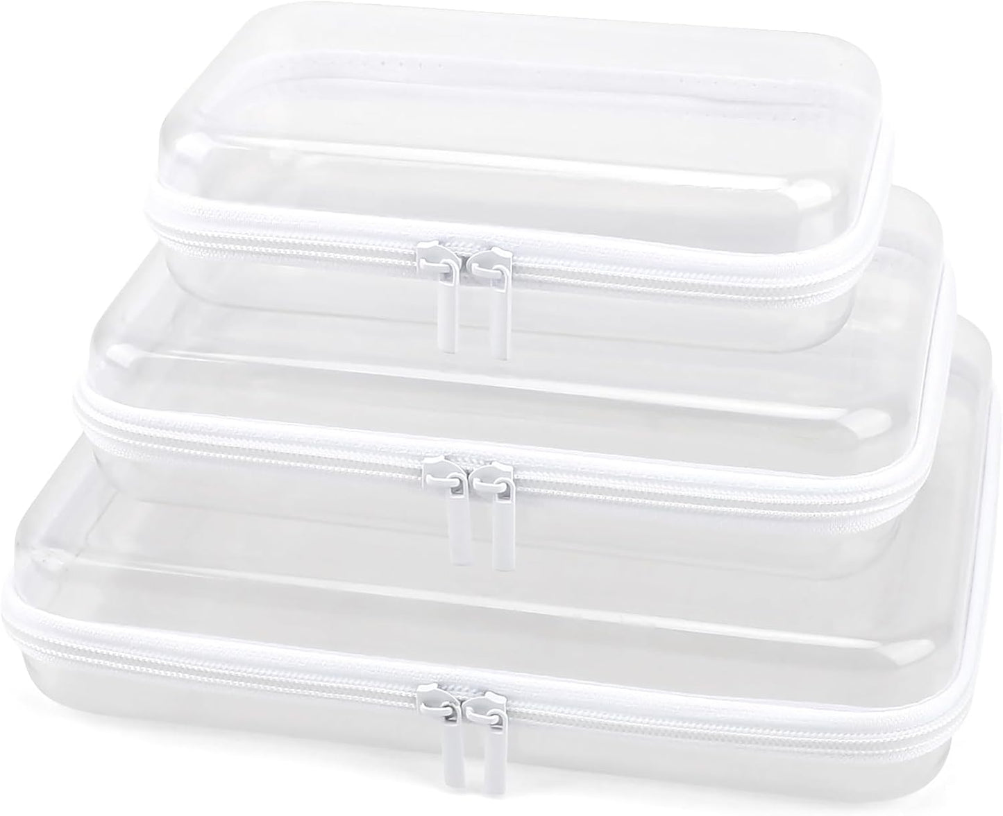 YOPCDJ 3 Pack Clear Hard Shell Zipper Case, Clear Zipper Pouches Waterproof Makeup Organizer & Travel Toiletry Bag, Diaper Bag Organizing Pouches, Plastic Pouch for Office Home Storage, Large Size