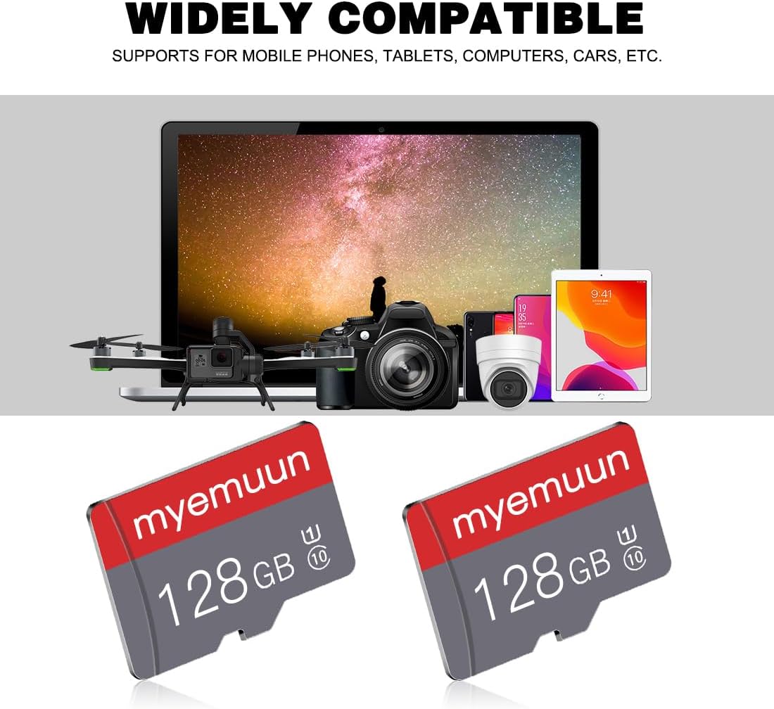 2 Pack 128 GB Micro Memory Card with Adapter, TF Memory Card Class 10, Mini Memory Card for Smartphone/Tablet/Camera/Personal Computer (128GB*2-U1)