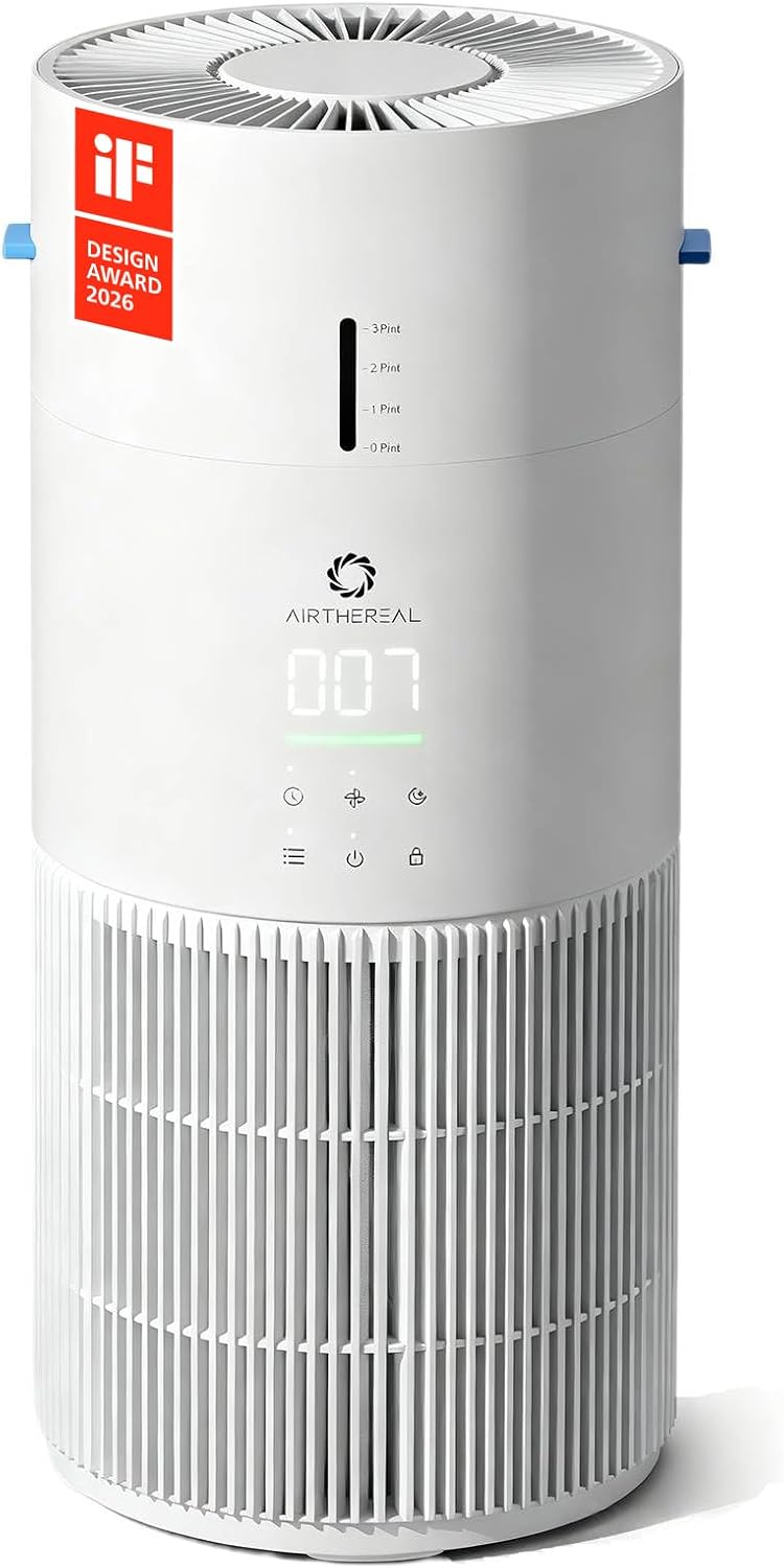 Airthereal 2-in-1 Air Purifier & Humidifier Combo for Large Room up to 1200 ft², 3-Stage Filters, Air Quality Monitor and Quiet Sleep Mode, Evaporative Humidifier with Hygrometer, iF Design Award 2026