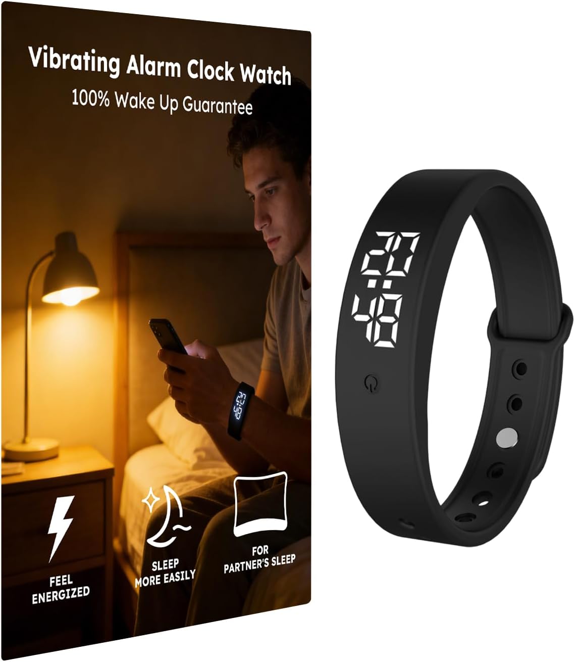 Vibrating Alarm Clock Watch for Heavy Sleepers, Silent Wake Up Bracelet & Smart Wristband, Wearable Vibration Wrist Alarm, Non-Audible Sleep Wristband for Men & Women