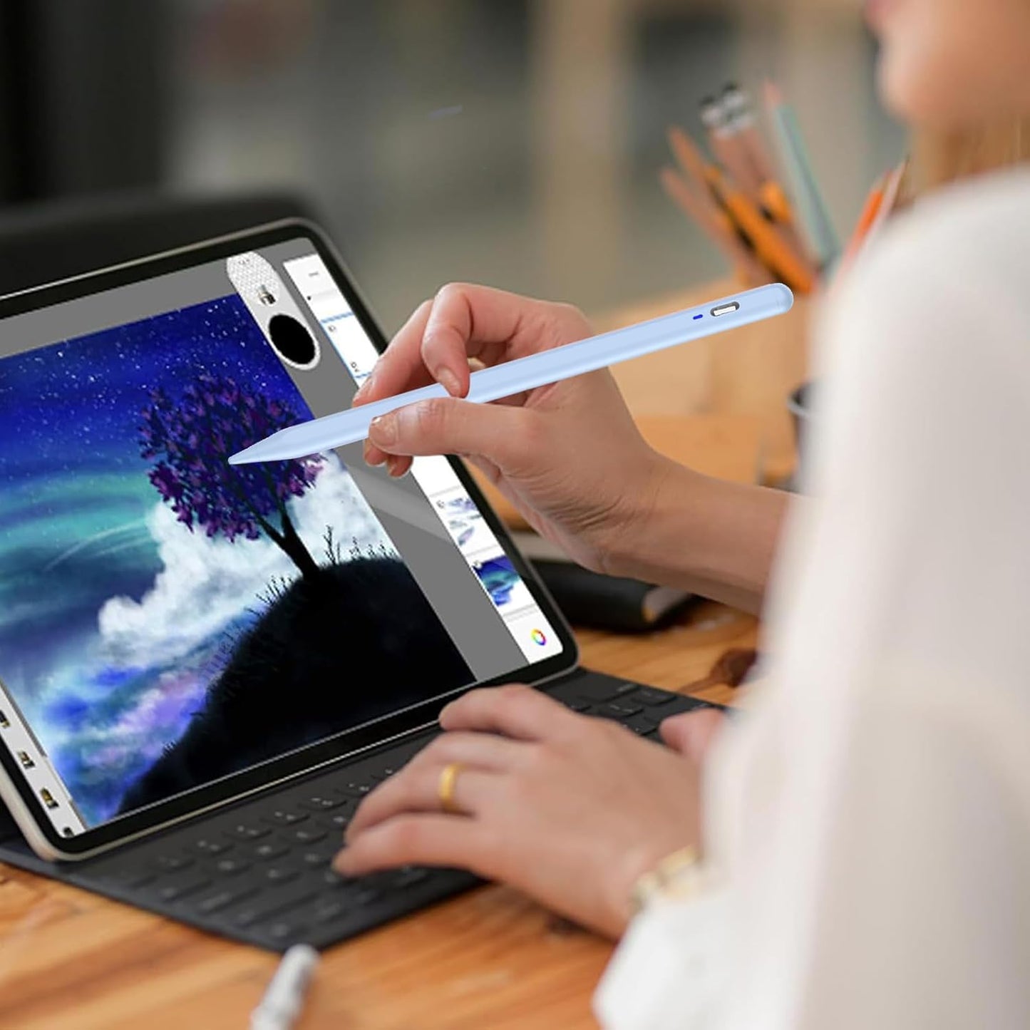 Universal Stylus Pen for iOS/Android,Drawing&Writing Rechargeable Touch Screen Pen Magnetic Tablet Stylus for iPhone/Samsung/XiaoMi/Huawei/Vivo/Lenovo and Other Android Device -Blue