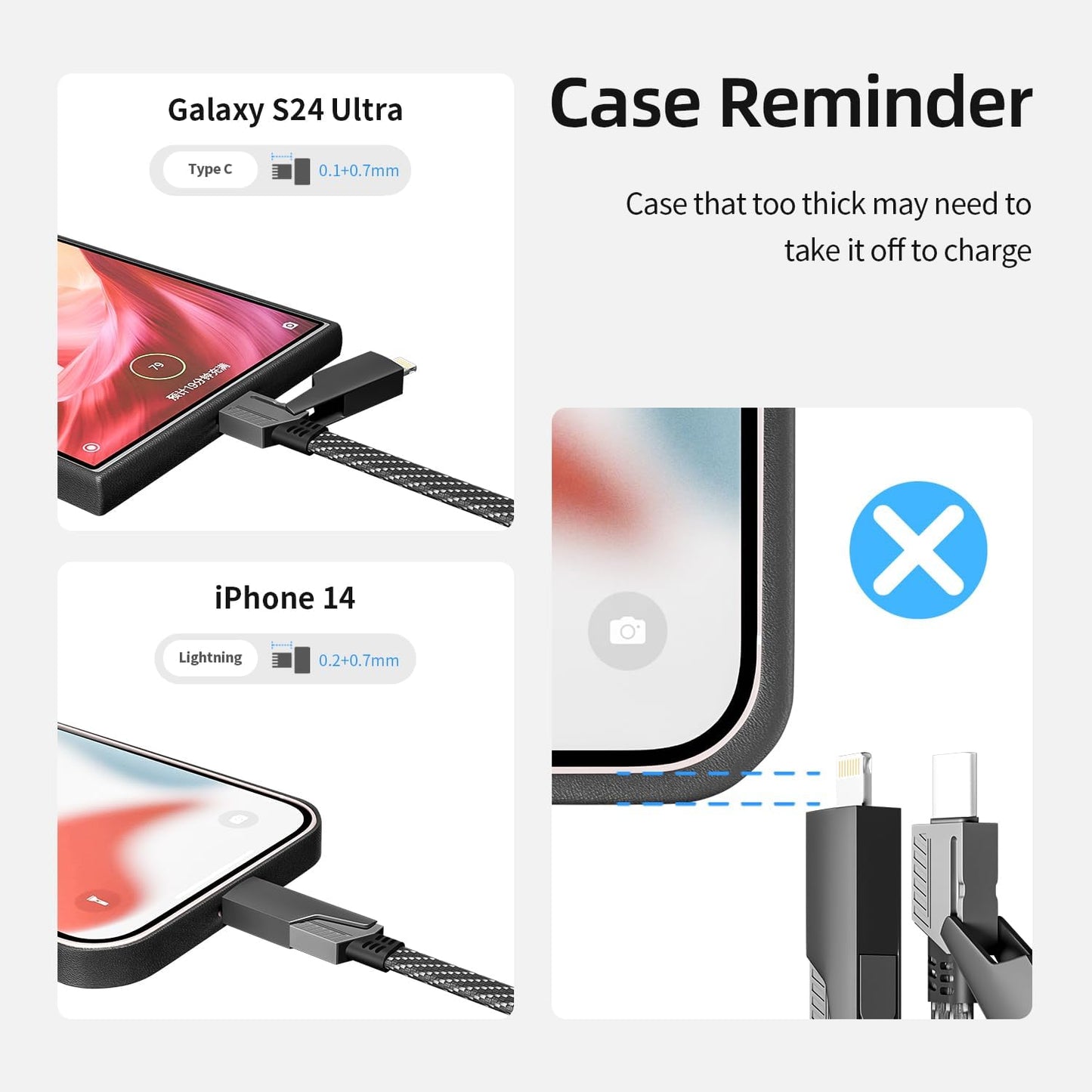 4 in 1 Charging Cable Fast Charging 65W, USB C Cable 4-in-1 USB Multi Charging Cable with E-Mark Chip, Multiple iPhone Charger Cord for iPhone 17-12 Series/Pad/Android/Tablets More, Carplay Cable(4FT)