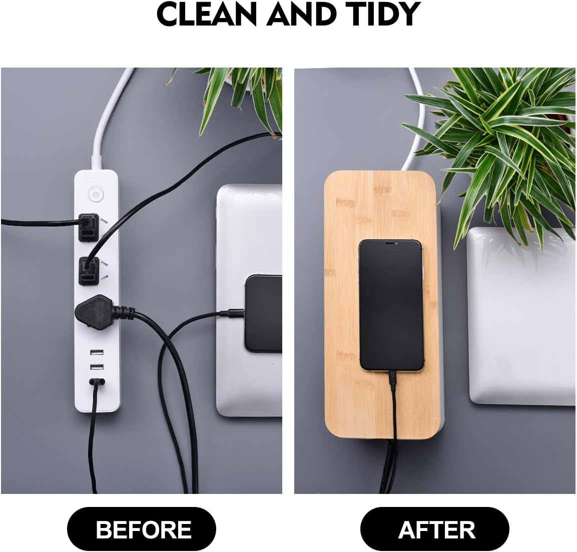 2Pack Cable Management Box,Wooden Style Cord Organizer Cord Hide Box