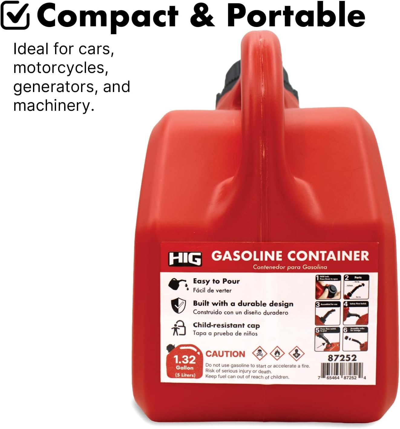 LAUCO Portable Fuel Tank, Gas Container, 1.5 Gallon Gas & Diesel Container with Transfer Hose and Nozzle, Mobile Fuel Storage for Boats, Docks, Farm, Shop & Garage 87252