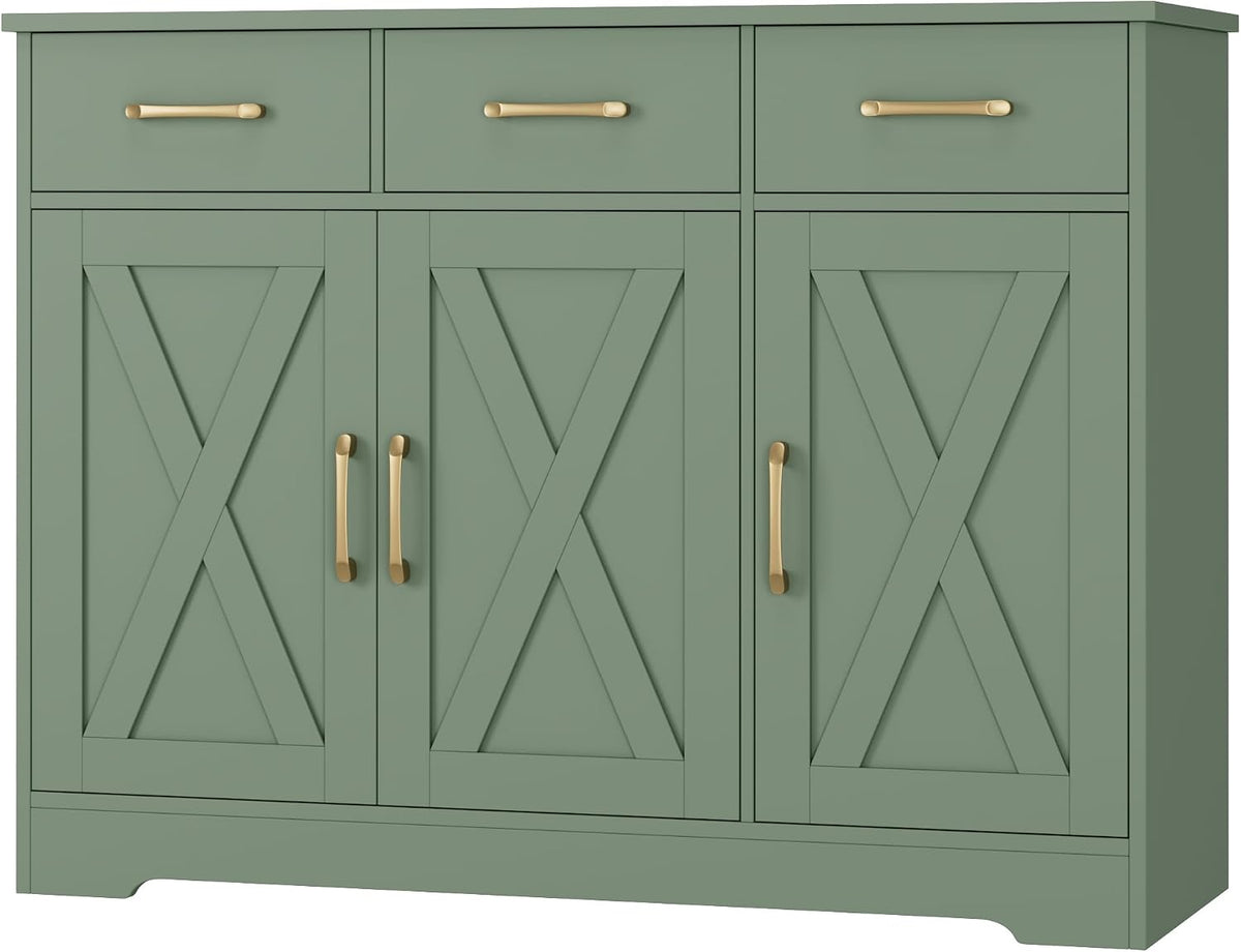 HOSTACK Kitchen Buffet Cabinet with Storage, Sideboard Coffee Bar, Green | Farmhouse Kitchen Storage Cabinet with 3 Drawers & Adjustable Shelf, 42.5"W Buffet Table for Dining Living Room