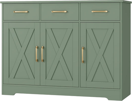 HOSTACK Kitchen Buffet Cabinet with Storage, Sideboard Coffee Bar, Green | Farmhouse Kitchen Storage Cabinet with 3 Drawers & Adjustable Shelf, 42.5"W Buffet Table for Dining Living Room