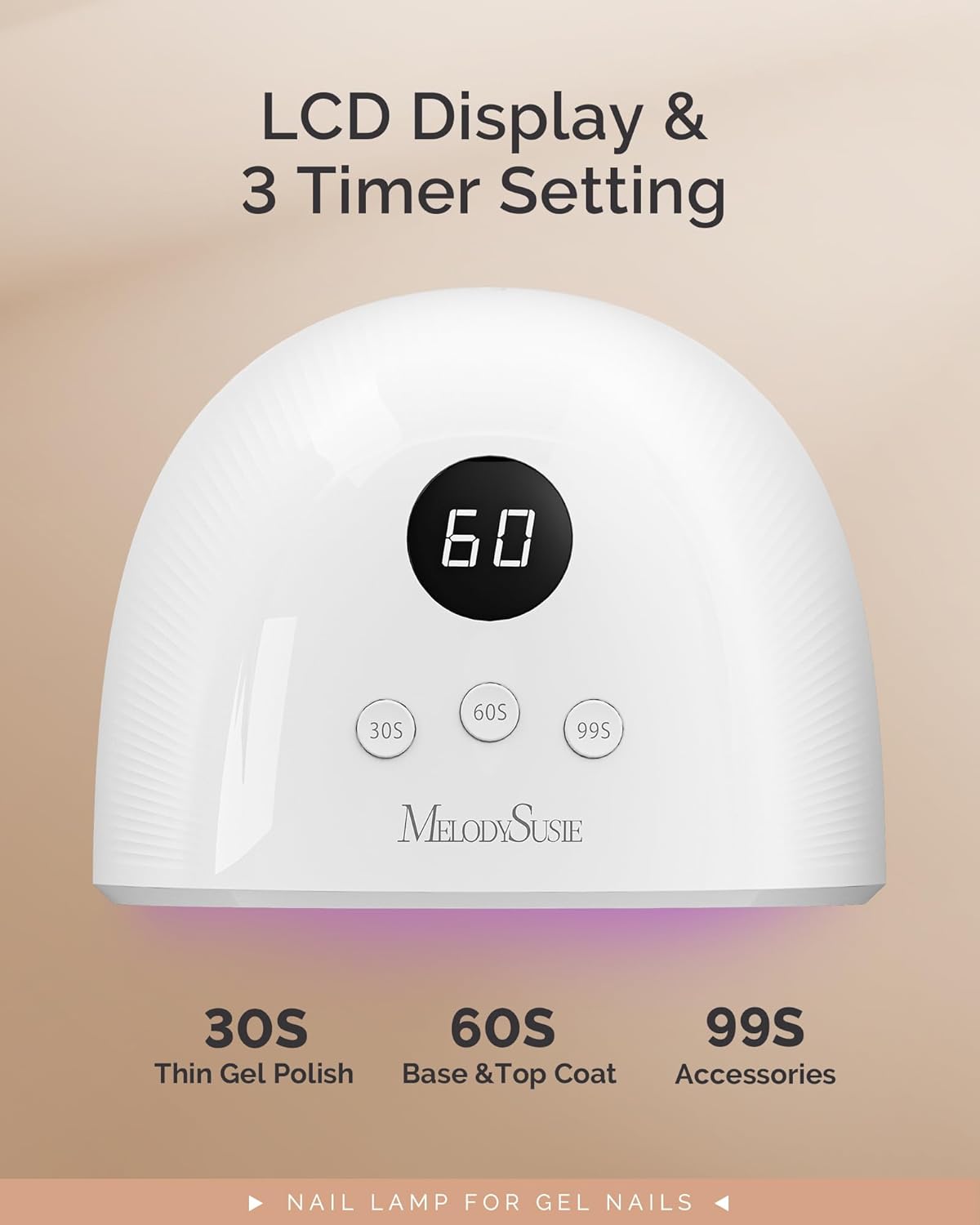 MelodySusie Compact Advanced UV LED Nail Lamp, P-Plus30F Nail Dryer with 3 Timers & Smart Sensor Cures All Gels, Especially Rhinestone Glue, Solid & Liner Gel Polishes for Advanced DIY at Home-White
