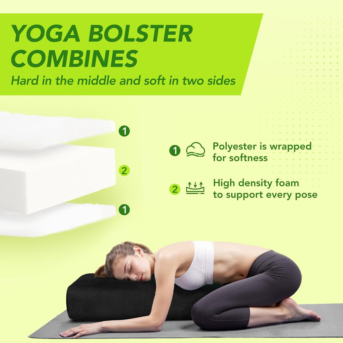 Wellsin Rectangular Yoga Bolster - Meditation Pillow with Washable Suede Cover, 27"X10" X5.5"