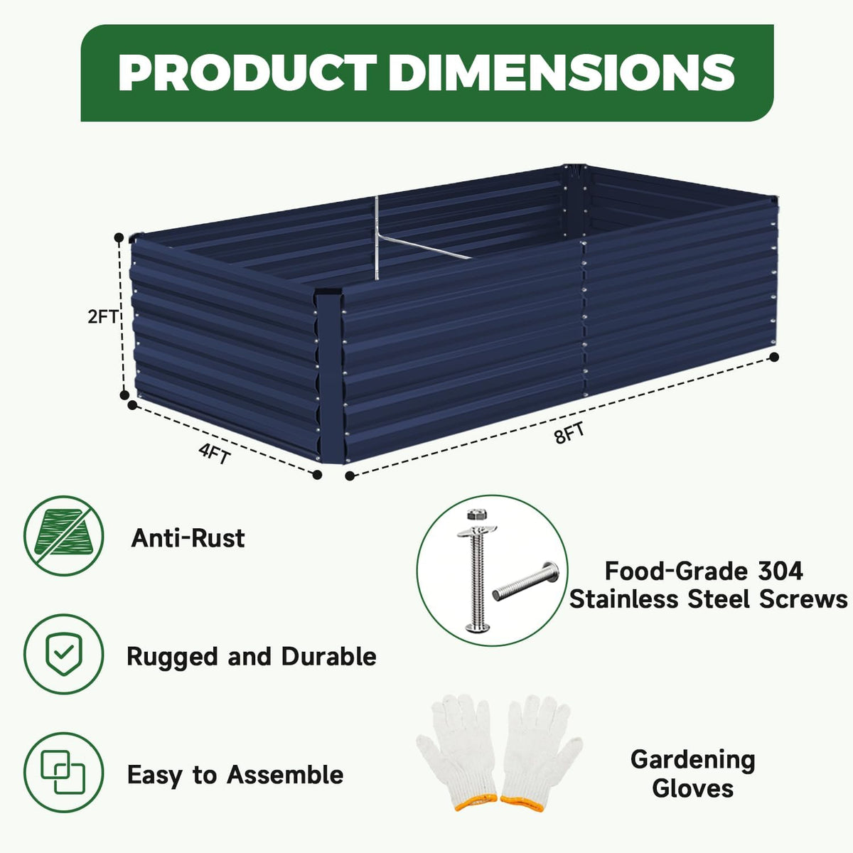 NAVINE 8x4x2ft Outdoor Metal Raised Garden Bed, Metal Planter Box, 4-Pack