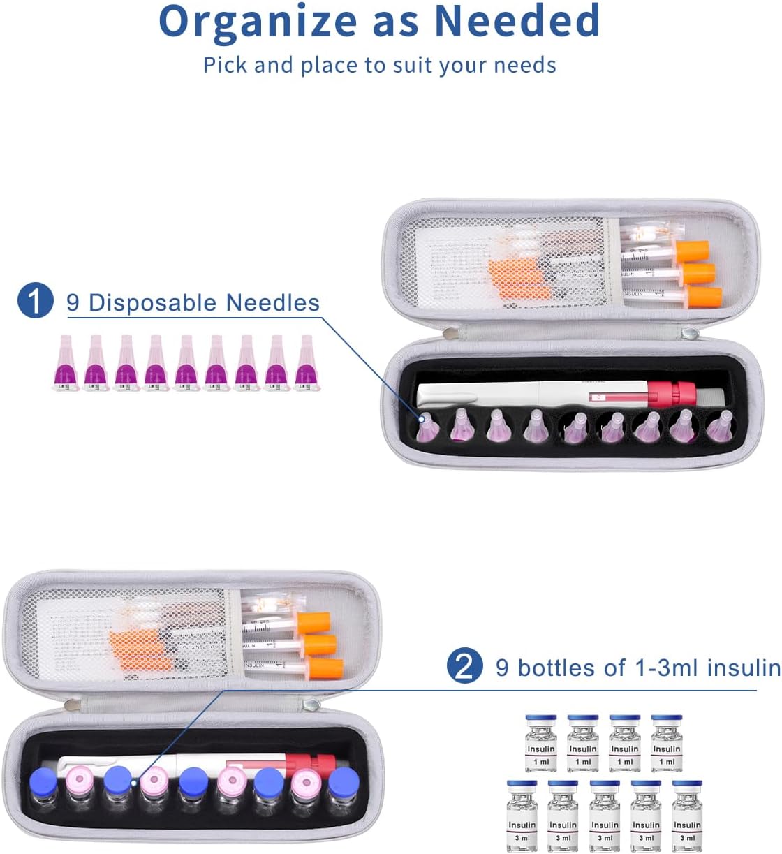 Krypthos Diabetic Supplies Travel Carrying Case, Daily Use Insulin Pen Holder Case for Insulin Vials, Insulin Pens, and Needle Storage (Violet)